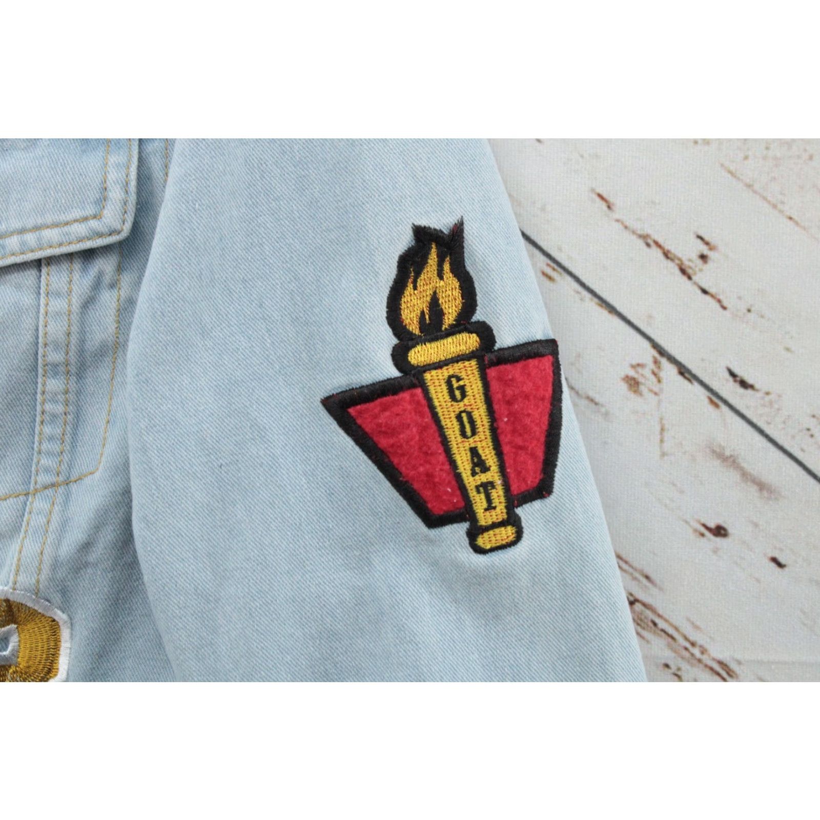 Vintage VINTAGE Rue 21 Y2K Jacket Mens Small Blue Denim GOAT Embroidered Letter Gorpcore Hip Hop Jacket Size US S / EU 44-46 / 1 - 6 Thumbnail