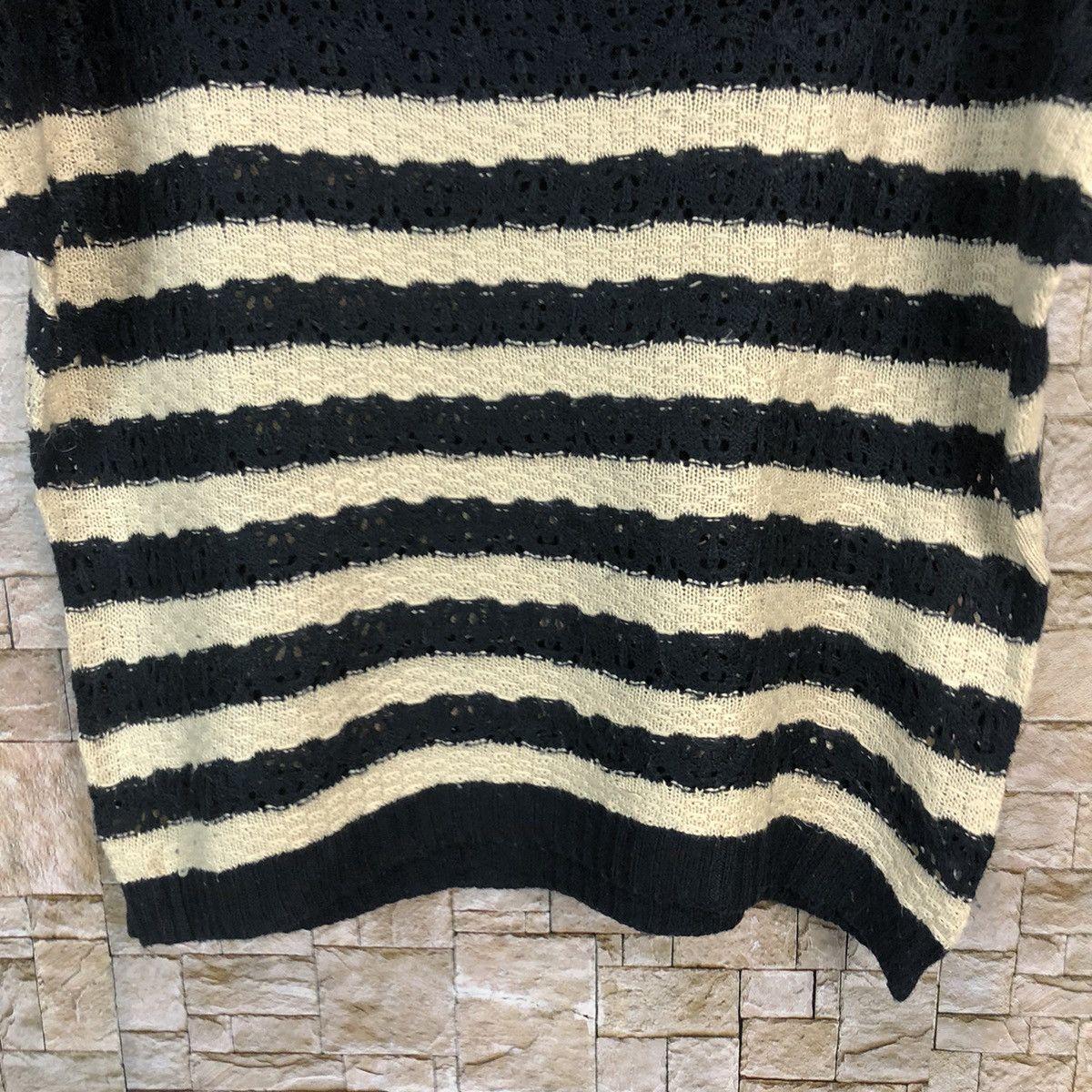 Homespun Knitwear × Japanese Brand × OVER THE STRiPES Cecil Mcbee Stripe crochet mesh net Dark Blue Knitwear #A761 Size M / US 6-8 / IT 42-44 - 6 Thumbnail