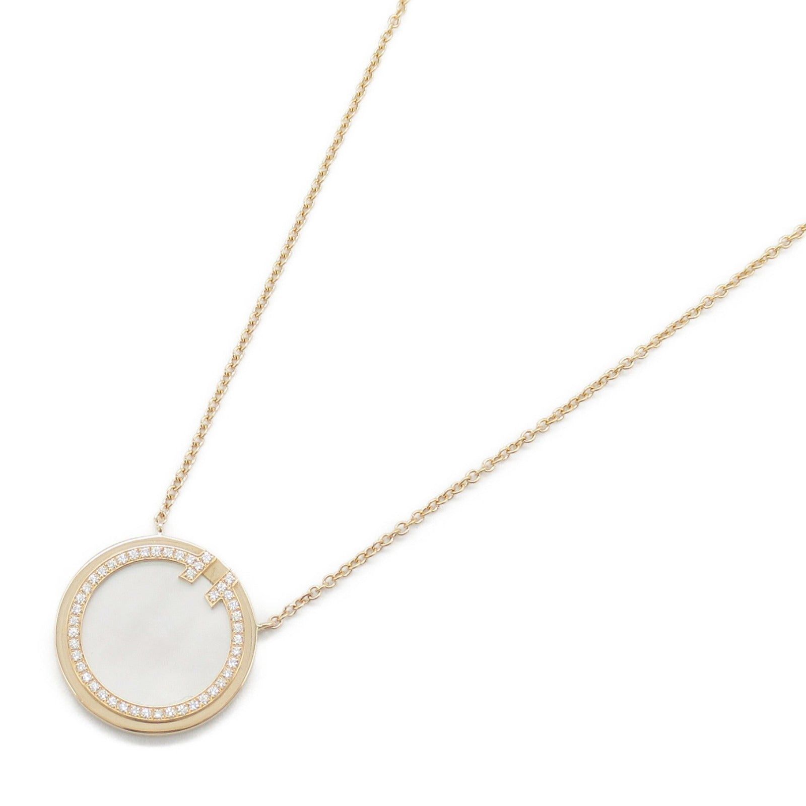 Tiffany & Co. Tiffany Co T Two Circle Shell Diamond Necklace K18Pg (Pink Gold) Clear White Size ONE SIZE - 1 Thumbnail