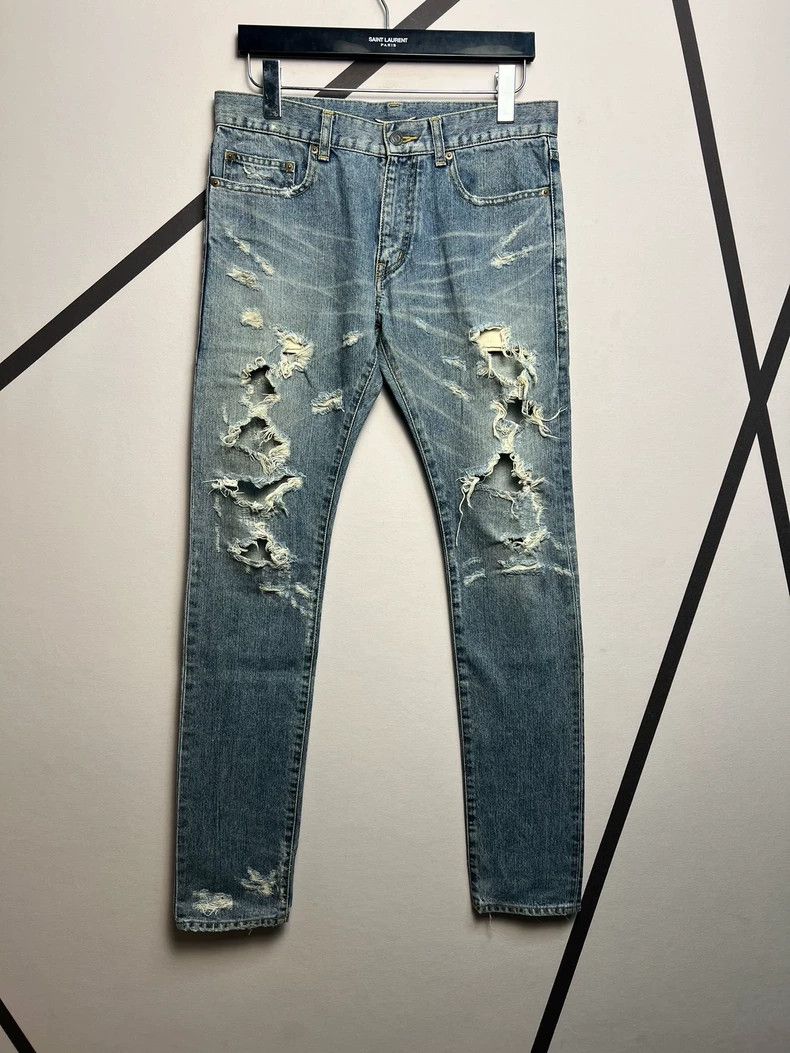 Saint Laurent Paris Saint Laurent Distressed Blue Denim Pants Size US 31 - 1 Thumbnail