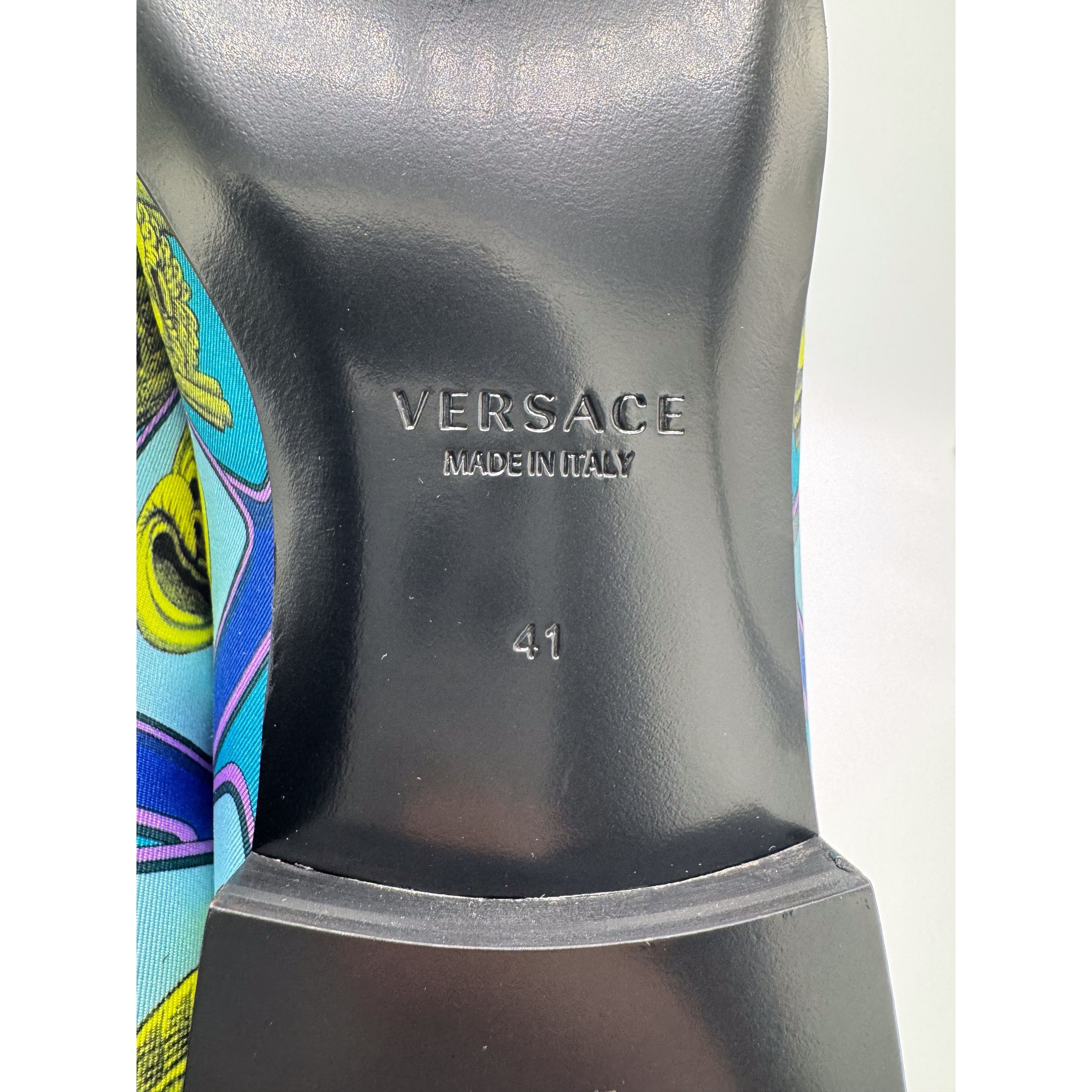 Versace Versace Masks Print Silk Twill Loafer In Acid Green Teal Size US 8 / EU 41 - 11 Thumbnail