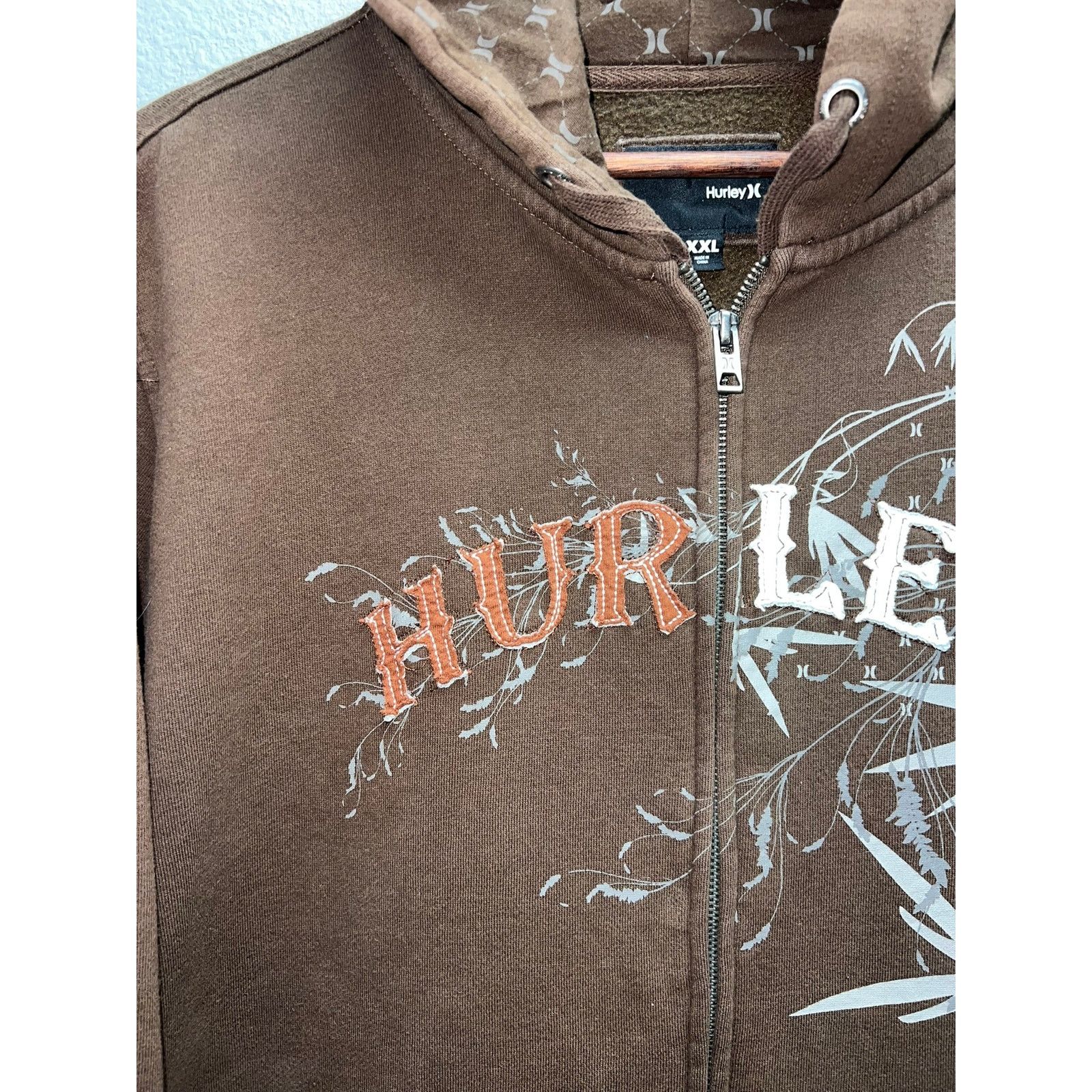 Vintage Y2K Hurley Zip Up Hoodie Brown Fleece Lined Surf Grunge 2X Size US XXL / EU 58 / 5 - 3 Thumbnail