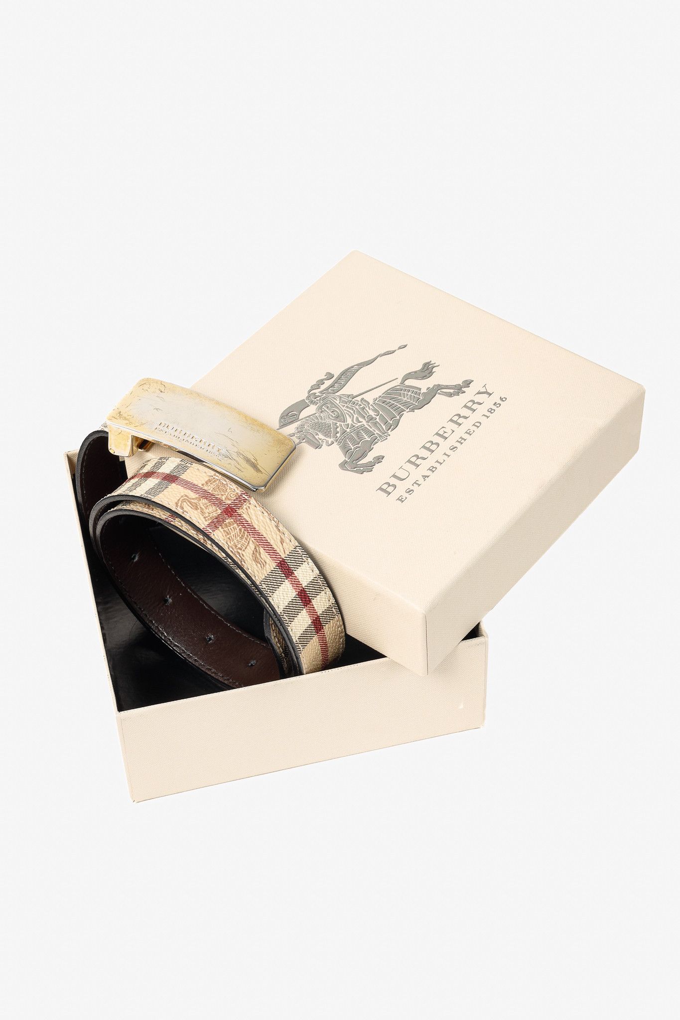 Burberry Burberry Classic Nova Check Gold Plaque Buckle Belt Size ONE SIZE - 4 Thumbnail