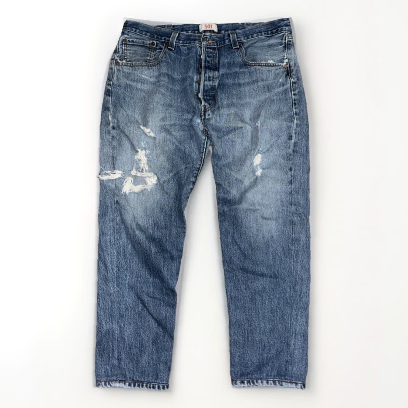 Levi's VINTAGE Levi’s 501 Jeans Straight Button Fly Distressed Denim Blue 36x26 Mens Size US 36 / EU 52 - 2 Thumbnail