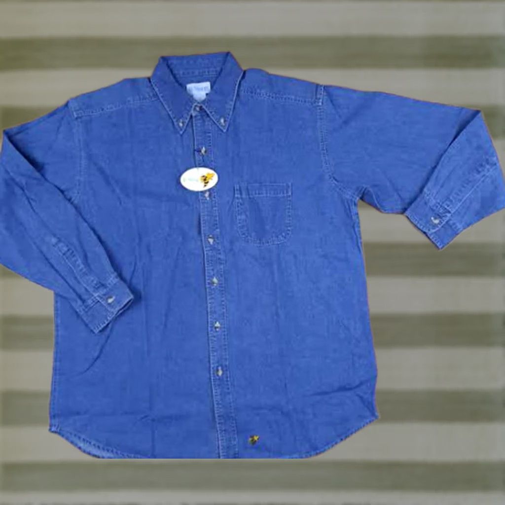 Vintage B-Sting Button-Up Shirt Denim Cotton 2XL Blue NWT Regular Long Sleeve Button-Down Pockets Men Outdoor Fun Jeans Style Size US XXL / EU 58 / 5 - 1 Thumbnail