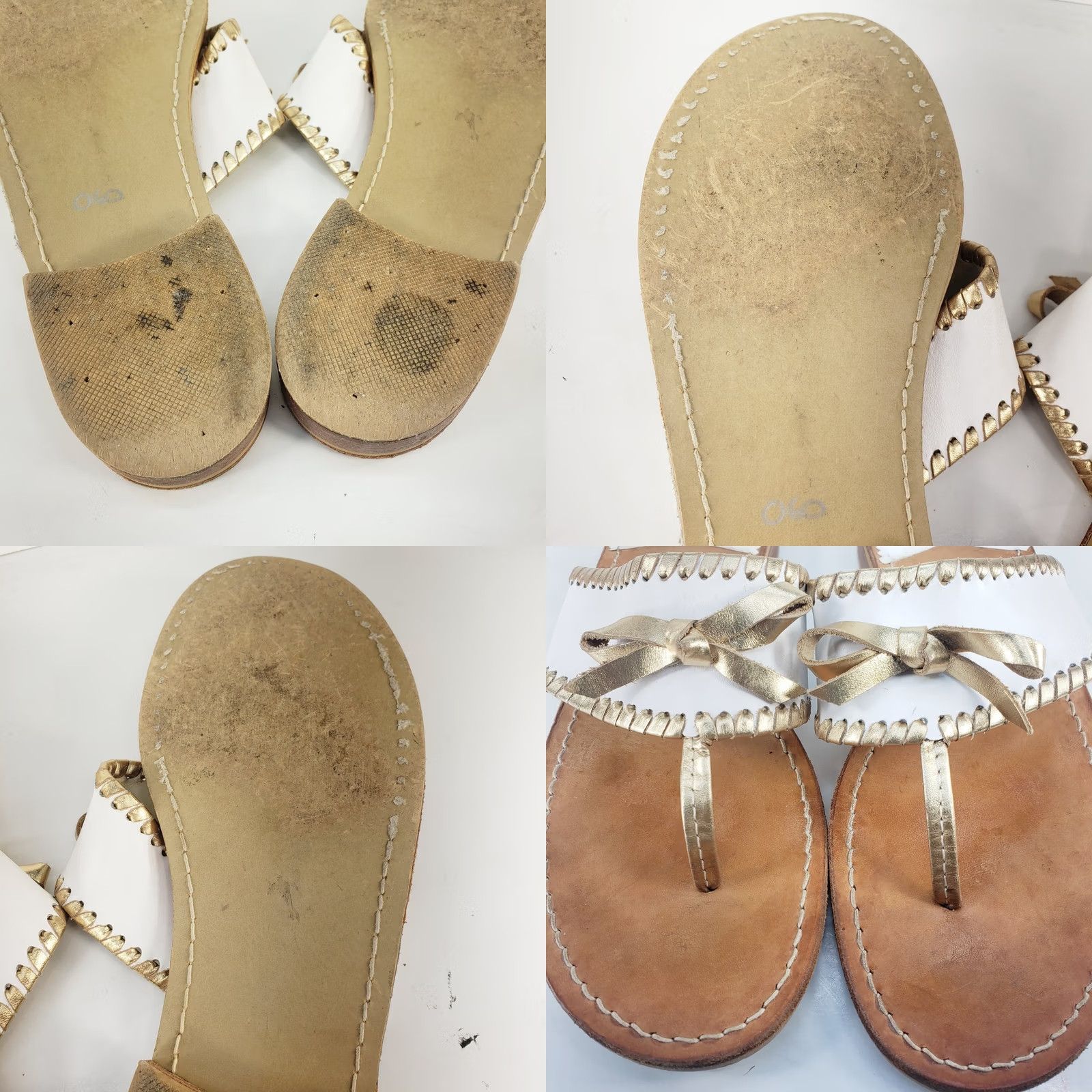 Jack Rogers VINTAGE Jack Rogers Adeline White With Gold Metallic Trim Bow Leather Sandal Womens 8.5-9 Flat Slip On Leather Upper Lining Bow Metal Cottage 90s Size US 8 / IT 38 - 9 Thumbnail