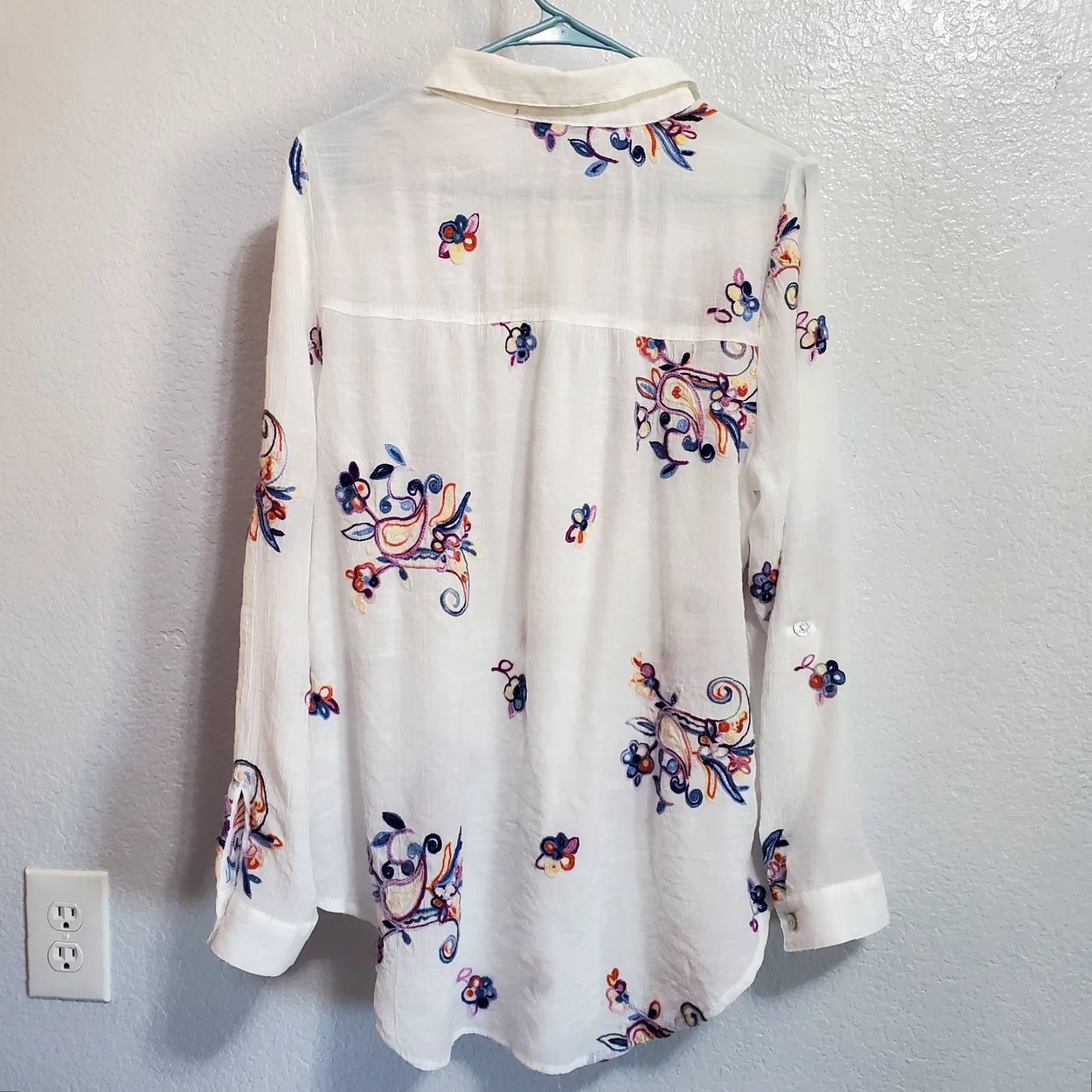 Vintage Figueroa & Flower Women Top XL White Sheer Embroidered Button Up Boho Shirt Size XL / US 12-14 / IT 48-50 - 2 Thumbnail