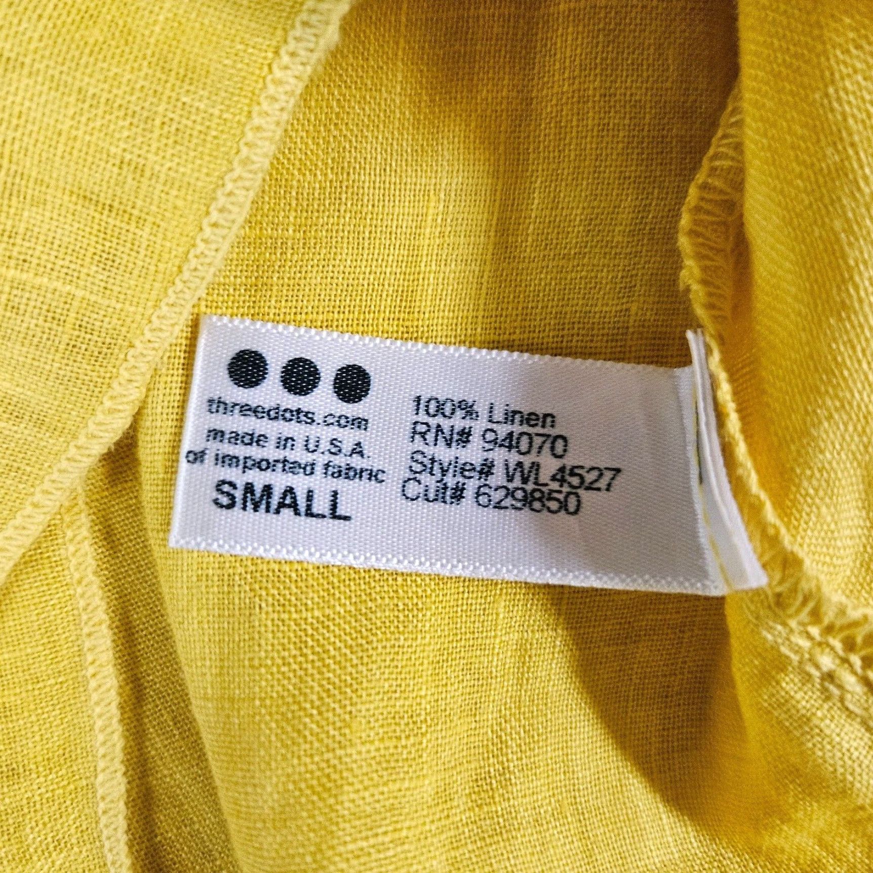 Vintage Three Dots Blouse Womens Linen Top Size Small Solid Yellow V-Neck 3/4 Sleeve Size S / US 4 / IT 40 - 5 Thumbnail
