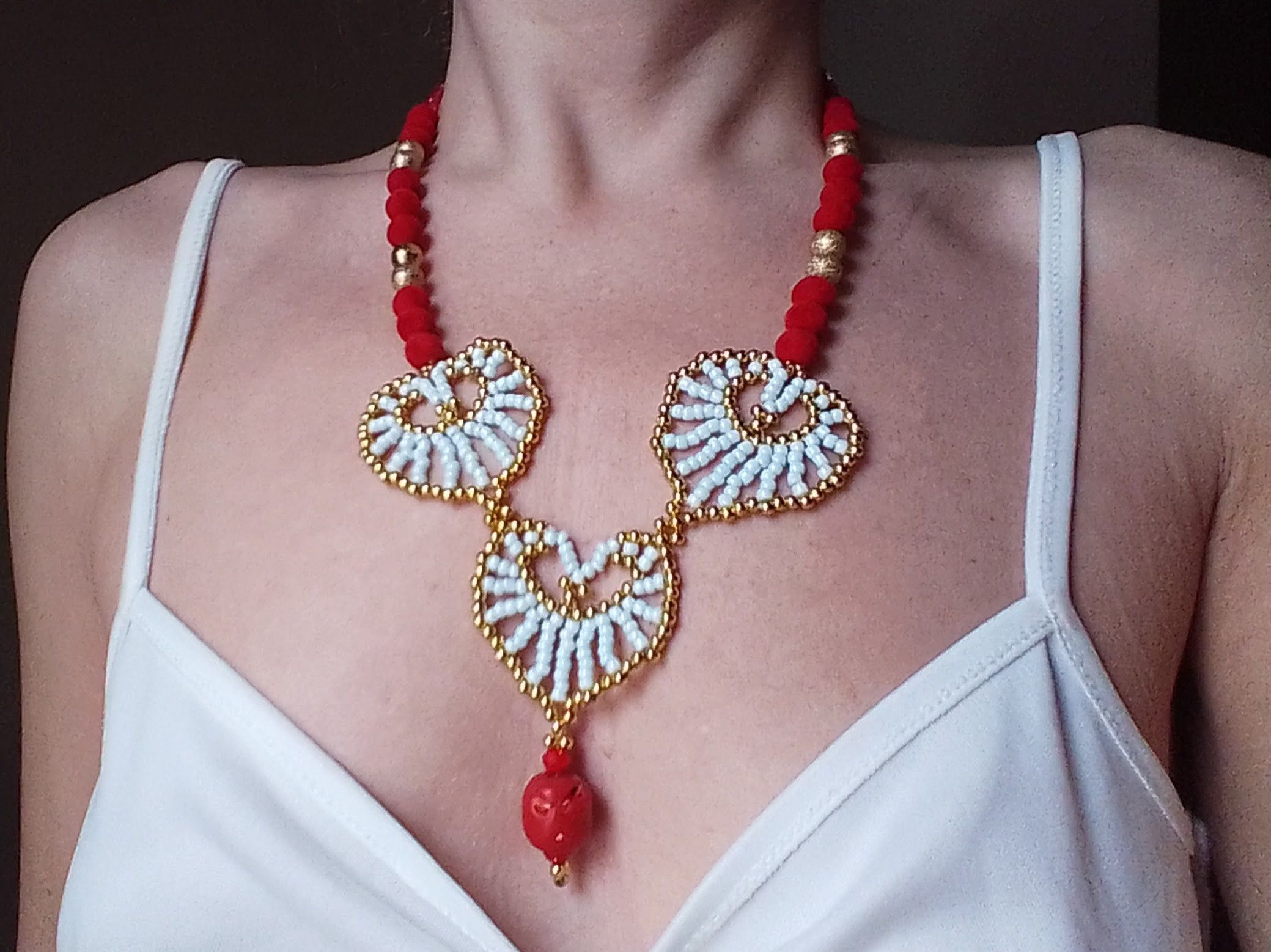 Handmade Elegant Necklace Red blue with natural coral stones Size ONE SIZE - 1 Thumbnail