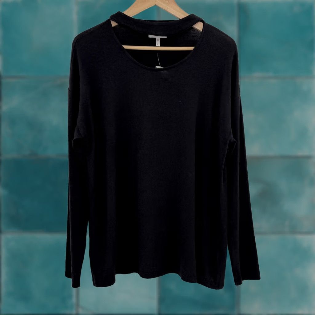 Vintage NWT Maurices Black Long Sleeve Top Cut Out Crew Neck Sweater Stretch Sz L Office Size L / US 10 / IT 46 - 1 Thumbnail