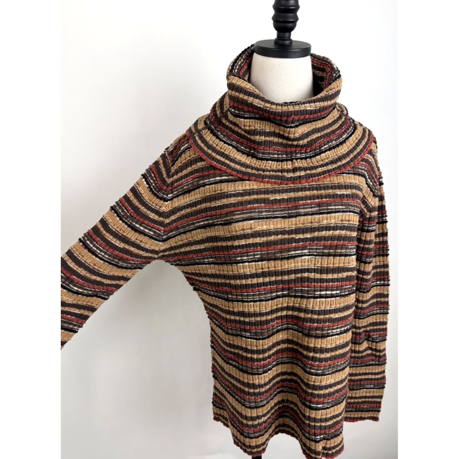 Vintage VINTAGE Harold's Sweater Women's L Brown Stripe Cowl Neck Pullover 90s Boho Knit Shirt Mens Womens Size L / US 10 / IT 46 - 4 Thumbnail