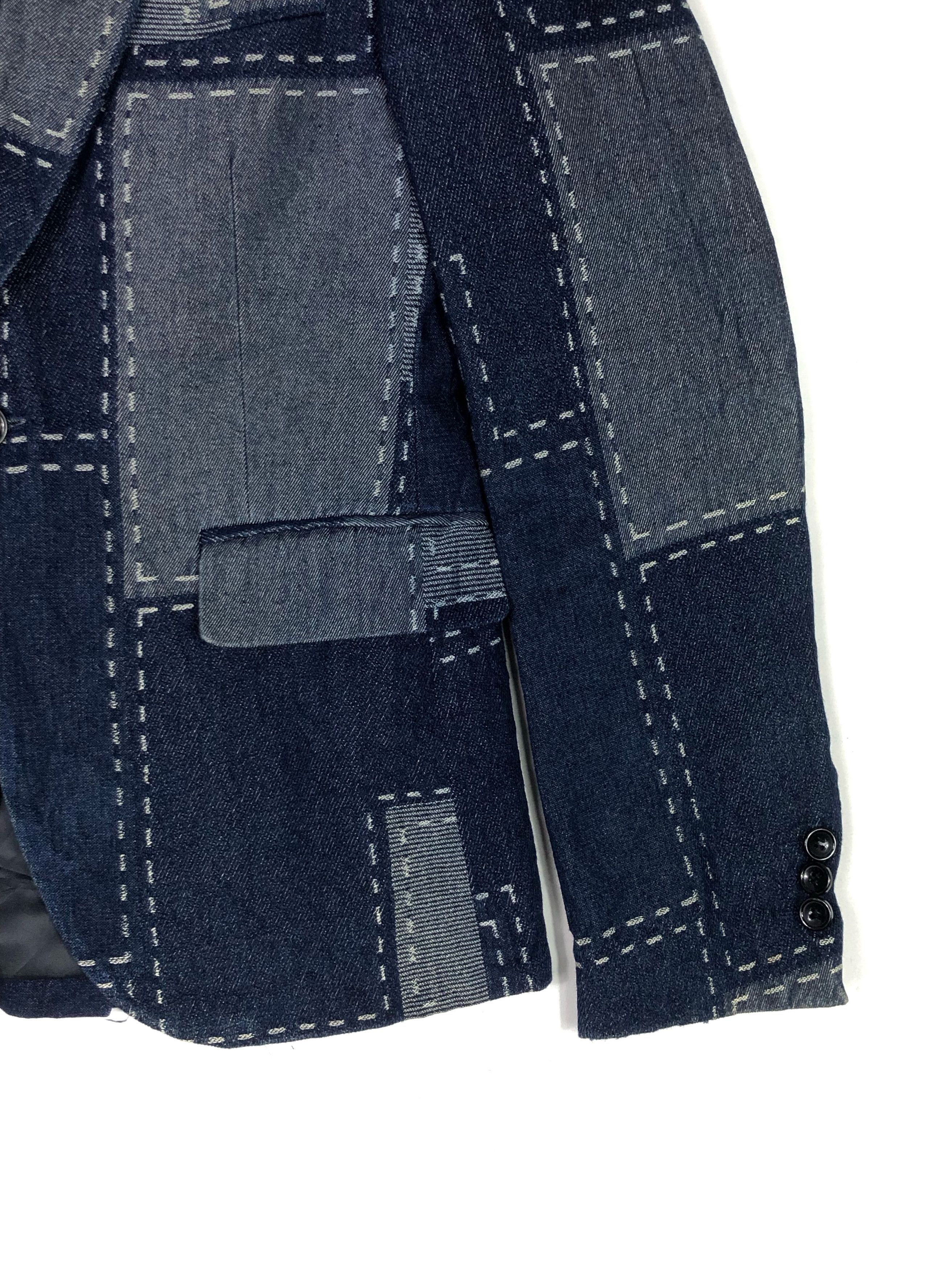 Designer × Indigo × Japanese Brand 5-POCKETS UNISEX COTTON DENIM PATCHWORK PRINT BLAZER COAT Size US XS / EU 42 / 0 - 8 Thumbnail