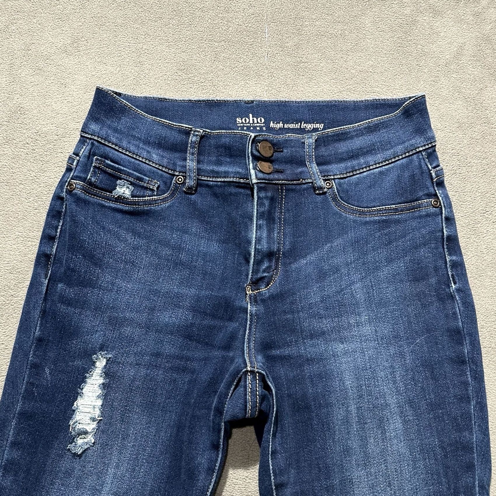 Vintage SOHO Jeans Womens 6 Blue Denim High Waisted Legging Stretch Distressed Skinny Jeans Size 28" / US 6 / IT 42 - 3 Thumbnail