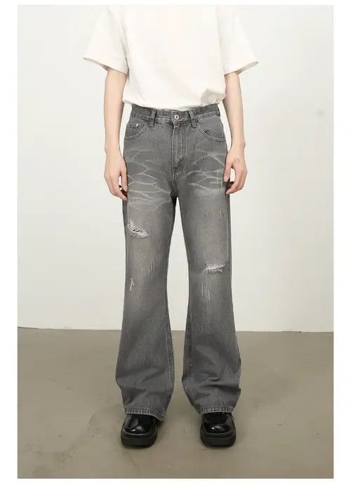 Japanese Brand × Jean American street loose straight washed flared ripped jeans Size US 32 / EU 48 - 1 Thumbnail