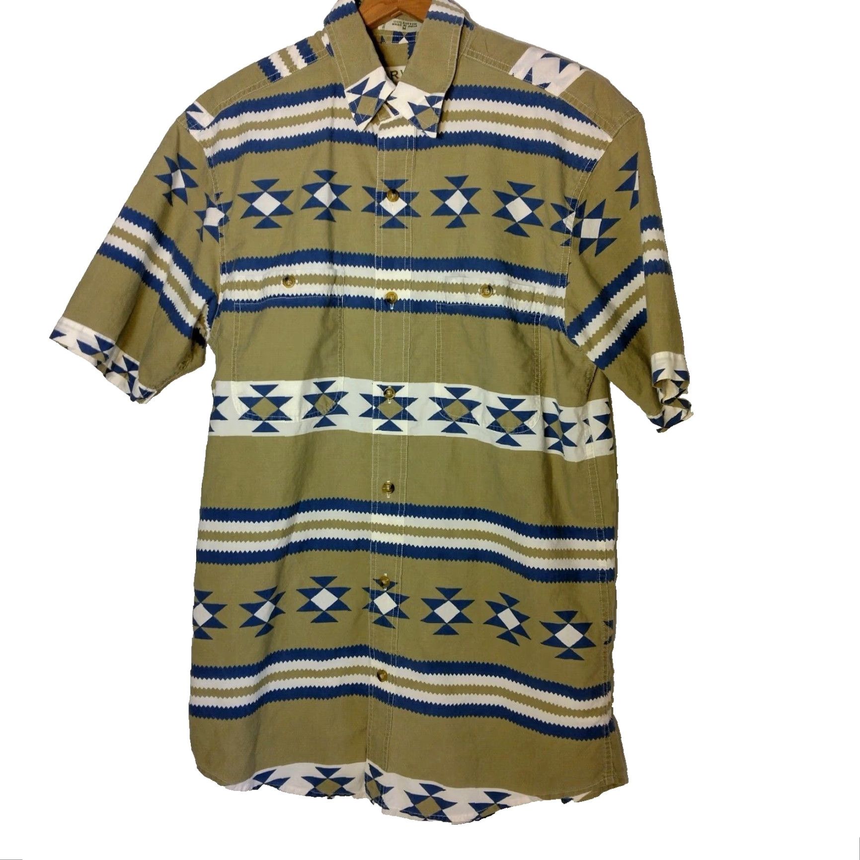 Orvis Orvis Shirt Men M Southwest Geometric Tan Blue Stripe Short Sleeve Western READ Size US M / EU 48-50 / 2 - 2 Thumbnail