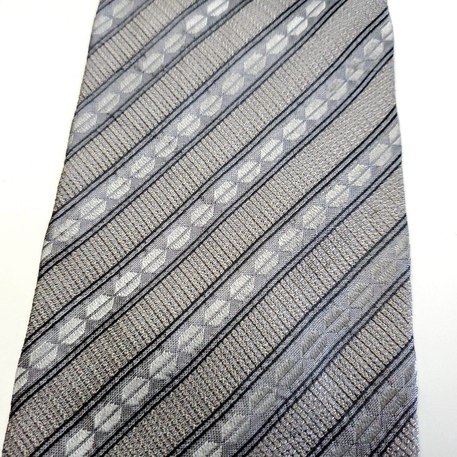 Joseph Abboud Joseph Abboud Gray Beige Striped Woven Short Silk Tie Size ONE SIZE - 2 Thumbnail