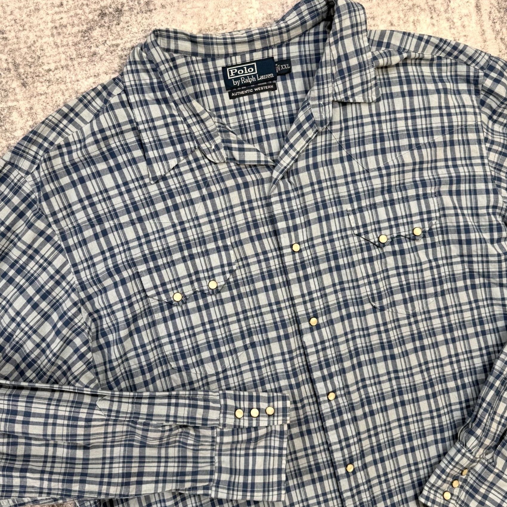 Polo Ralph Lauren VINTAGE Polo Ralph Lauren Shirt Mens 2XL Western Pearl Snap Blue Plaid Size US XXL / EU 58 / 5 - 2 Thumbnail