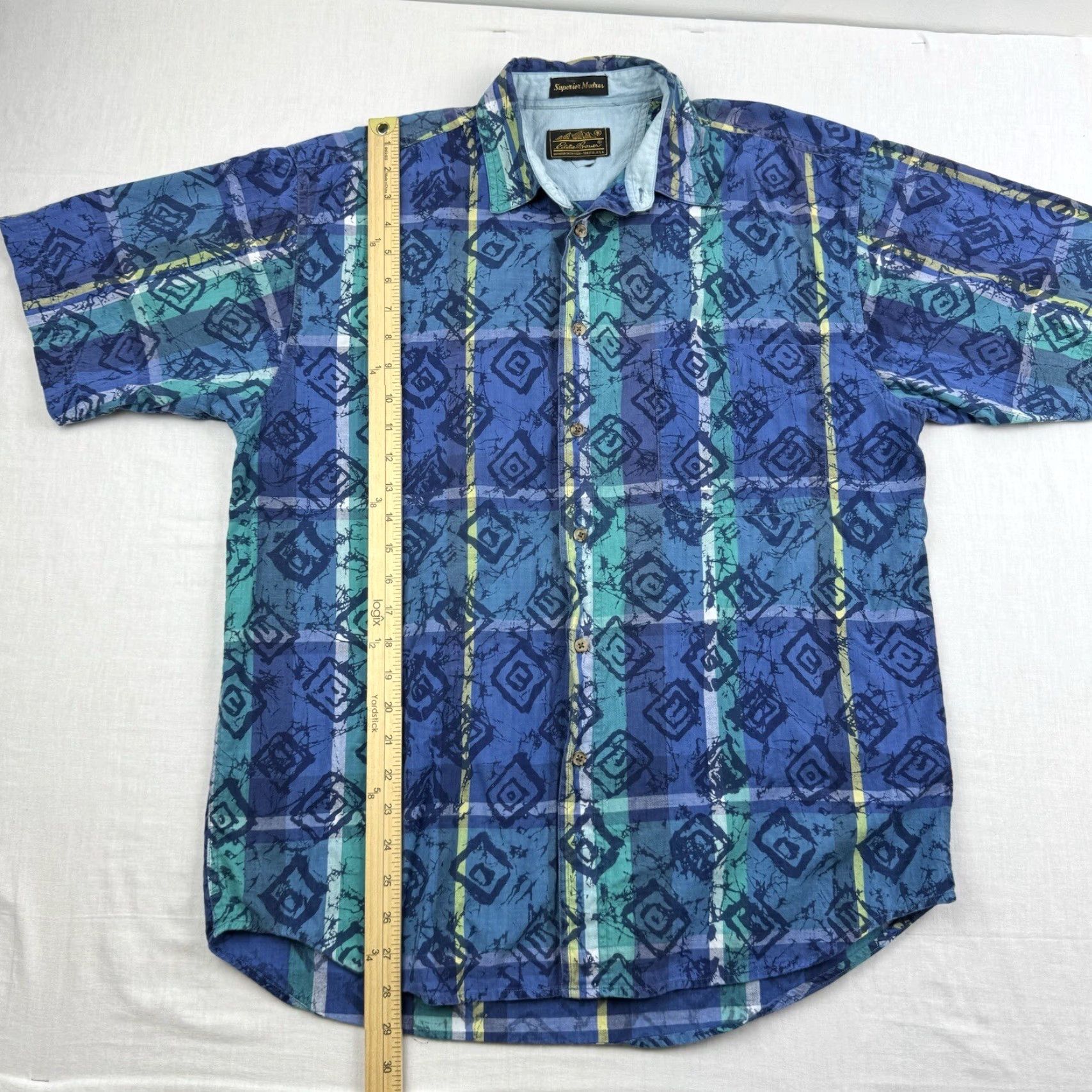 Eddie Bauer VINTAGE Eddie Bauer Button-Up Shirt Adult Medium Blue Tropical Hawaiian Tribal 90s Mens Size US M / EU 48-50 / 2 - 4 Thumbnail