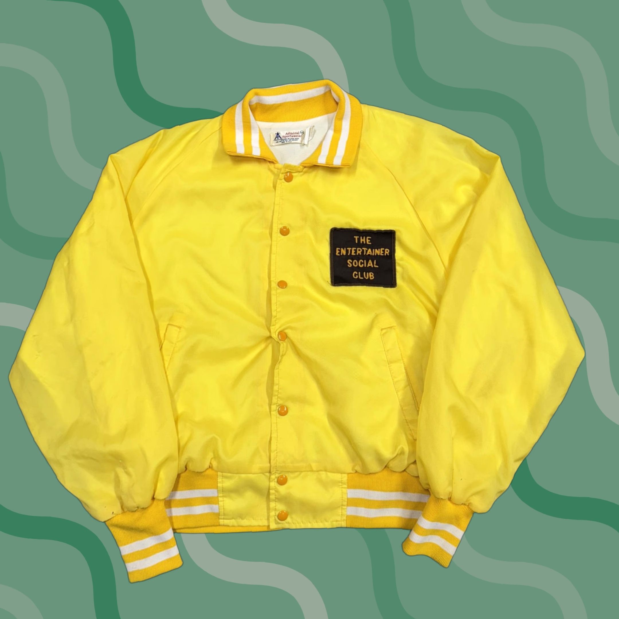 VINTAGE Admiral Sportswear Jacket Mens 2XL Yellow Varsity Snap Social Club Lights 90s Sports Embroidered Logo Mens Jacket