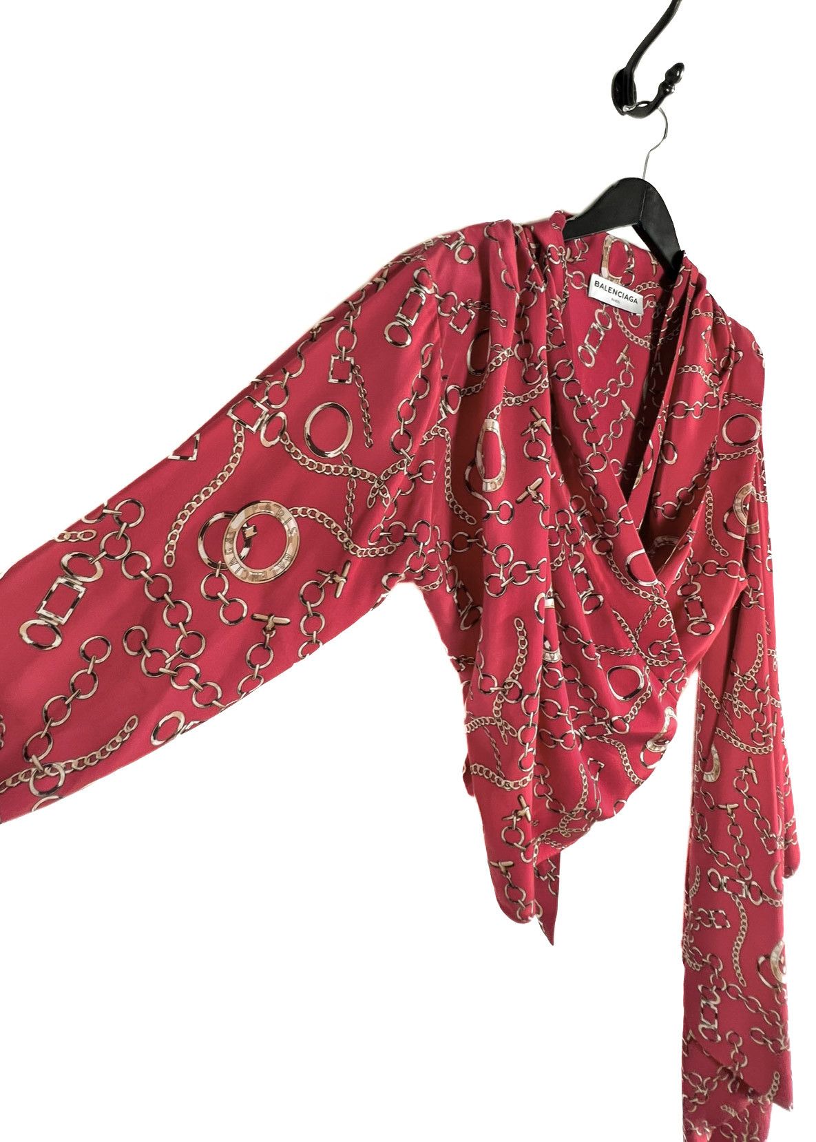 Balenciaga Balenciaga FW 2017 Red Chain Print Wrap Silk Kimono Blouse Size M / US 6-8 / IT 42-44 - 3 Thumbnail