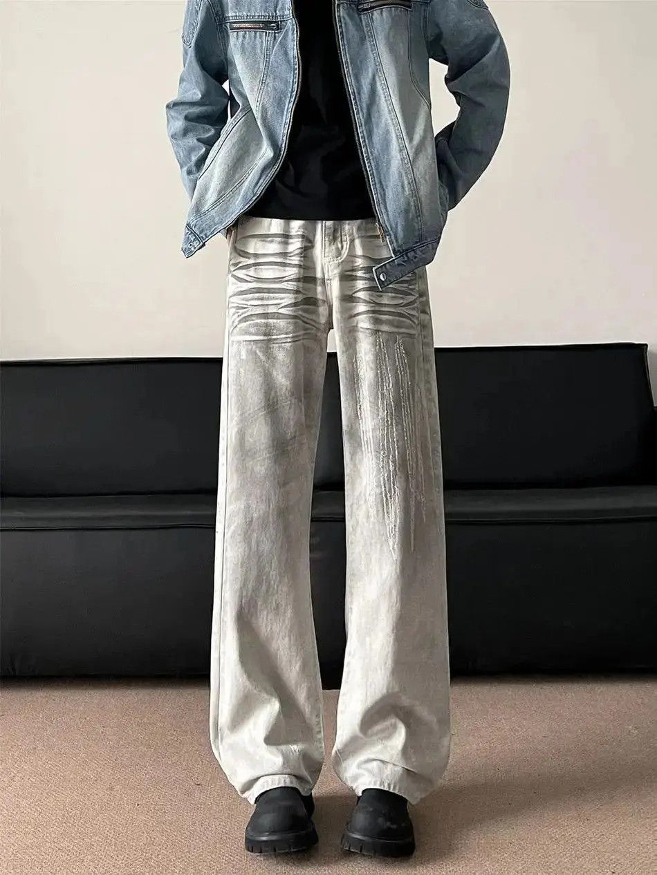 Japanese Brand Retro loose dirty dyed white wide leg jeans Size US 32 / EU 48 - 2 Thumbnail