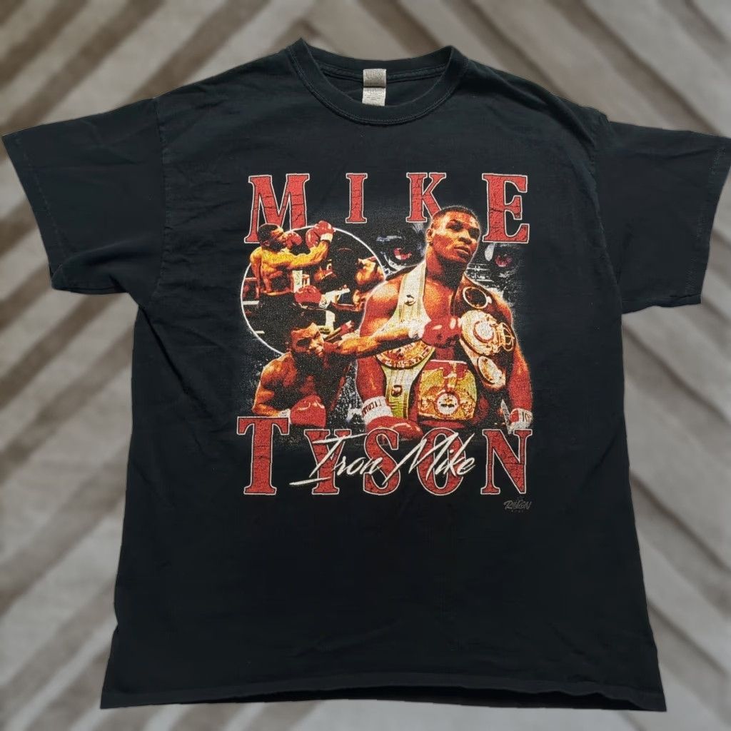 Gildan VTG 90s Mike Tyson Iron Mike T-Shirt - Men L Black Graphic Print Mens Short Sleeve Crew Neck Cotton Vintage Wellworn Reign Gildan Ultra Cotton Size US L / EU 52-54 / 3 - 1 Thumbnail
