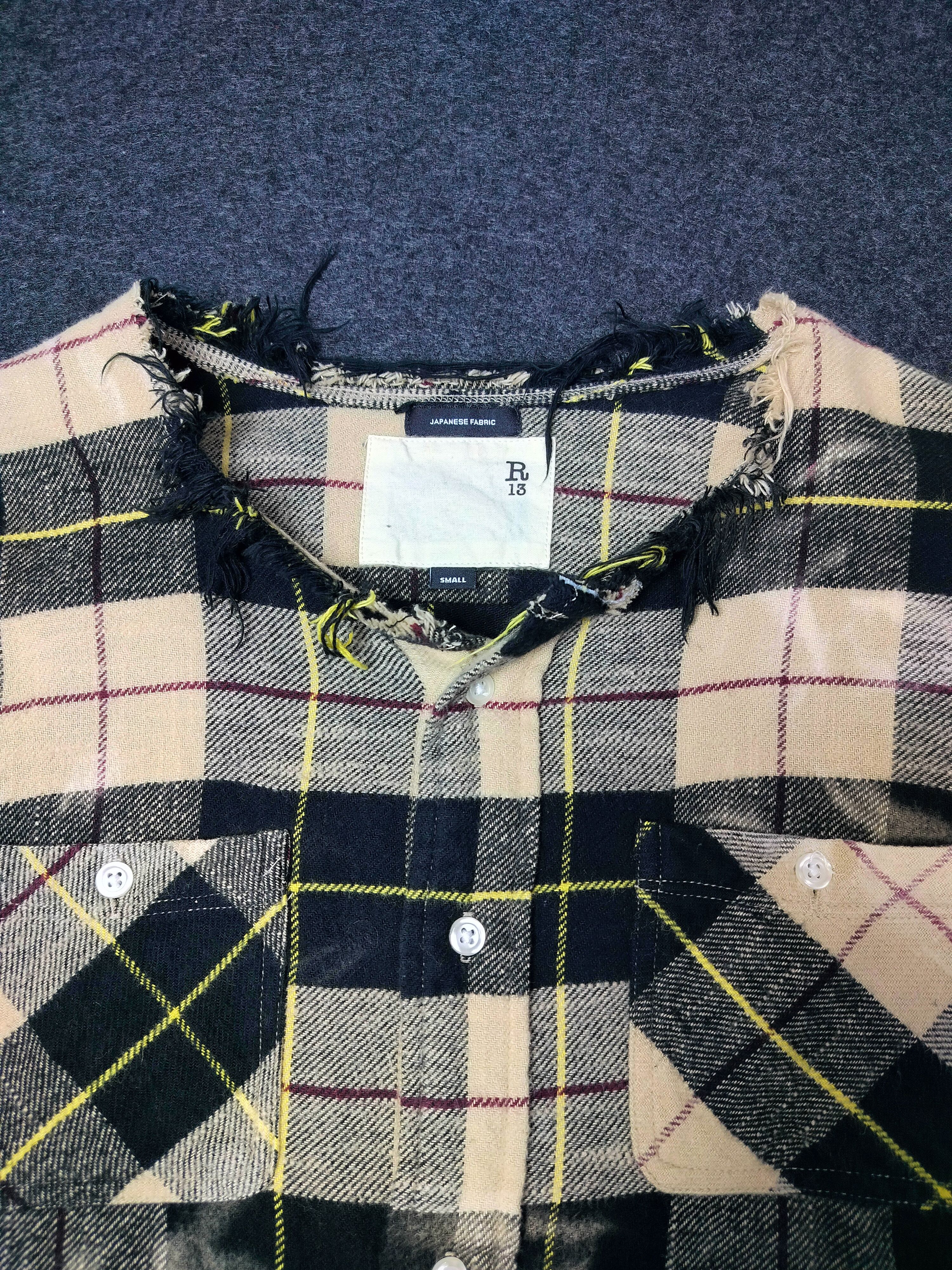 R13 R13 Beige Plaid Shredded Shirt Size S / US 4 / IT 40 - 6 Thumbnail
