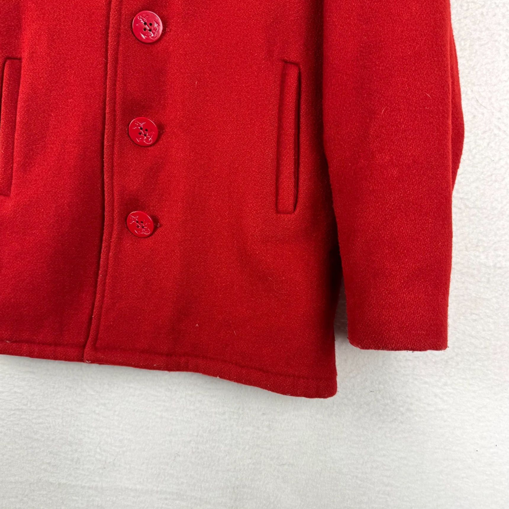 Schott VINTAGE SCHOTT MEN'S Coat Pea Jacket Sailor Red Wool 36 Single Breasted Anchor Buttons Navy Lined Winter Fall Mens Size US XXS / EU 40 - 3 Thumbnail