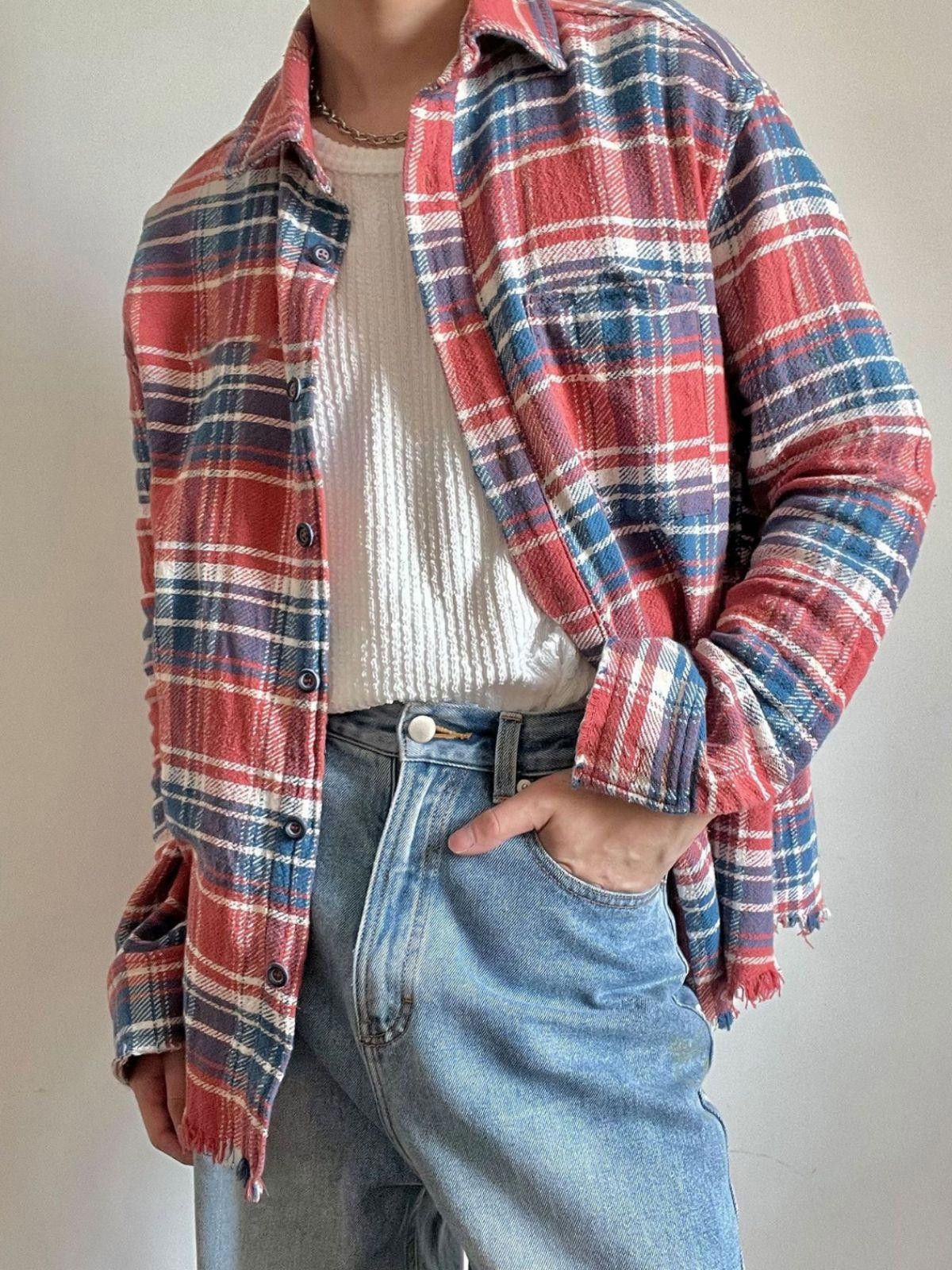 Vintage Plaid Flannel Shirt, Casual Button-Up Shirt Size US M / EU 48-50 / 2 - 2 Thumbnail