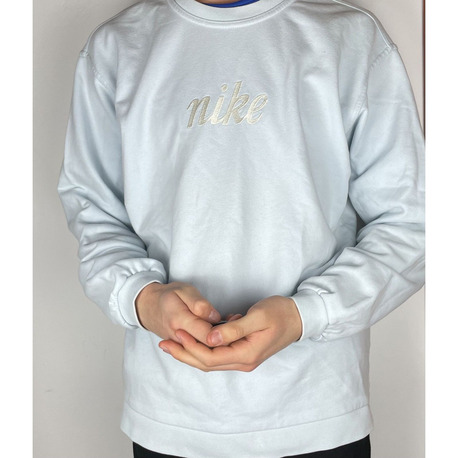 Nike × Vintage Nike Women's Blue Spellout Pullover Sweatshirt Medium 8-10 Size M / US 6-8 / IT 42-44 - 2 Thumbnail