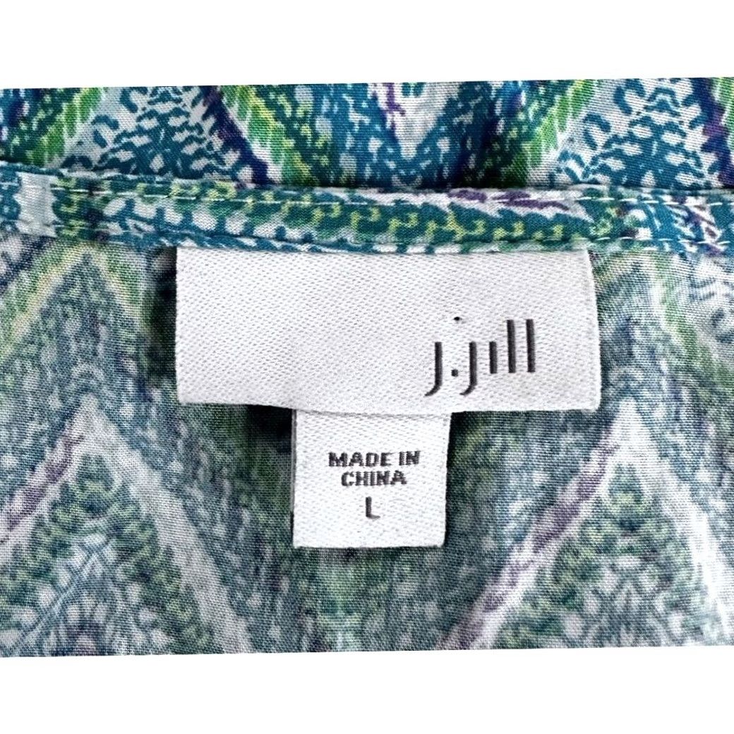 J. Jill J. Jill Button Up Sleeveless Shirt Womens Large Blue Green Geometric Top Ladies Size L / US 10 / IT 46 - 3 Thumbnail