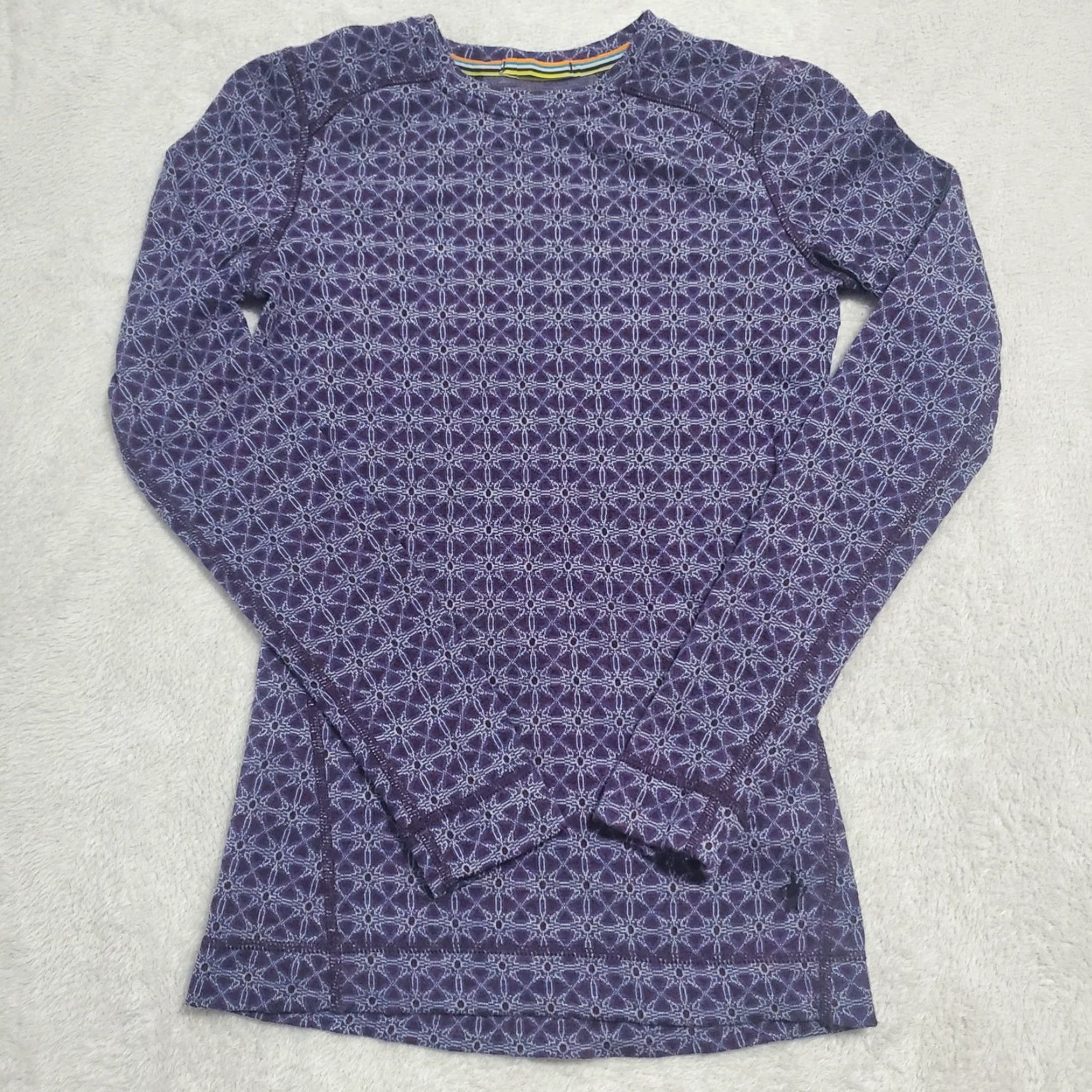 Smartwool VINTAGE SmartWool Base Layer Top Women XS Purple Geo Print 100% Merino Wool Long Sleeve Shirt Pullover Crew Neck Slim Womens Size XS / US 0-2 / IT 36-38 - 2 Thumbnail
