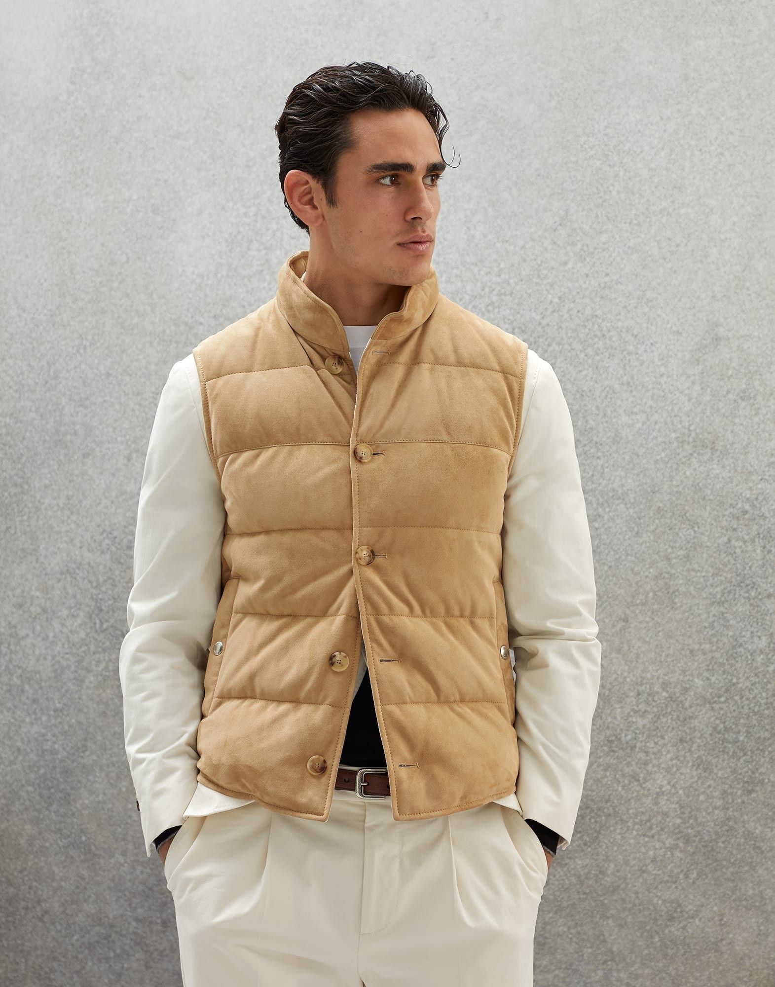 o1w1db10924 Padded Leather Vest in Beige