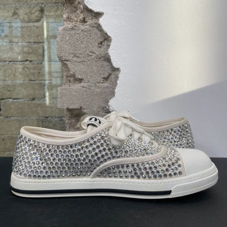 Prada Miumiu Rhinestone Sneakers Size 37.5-2506 Size US 7 / IT 37 - 4 Thumbnail