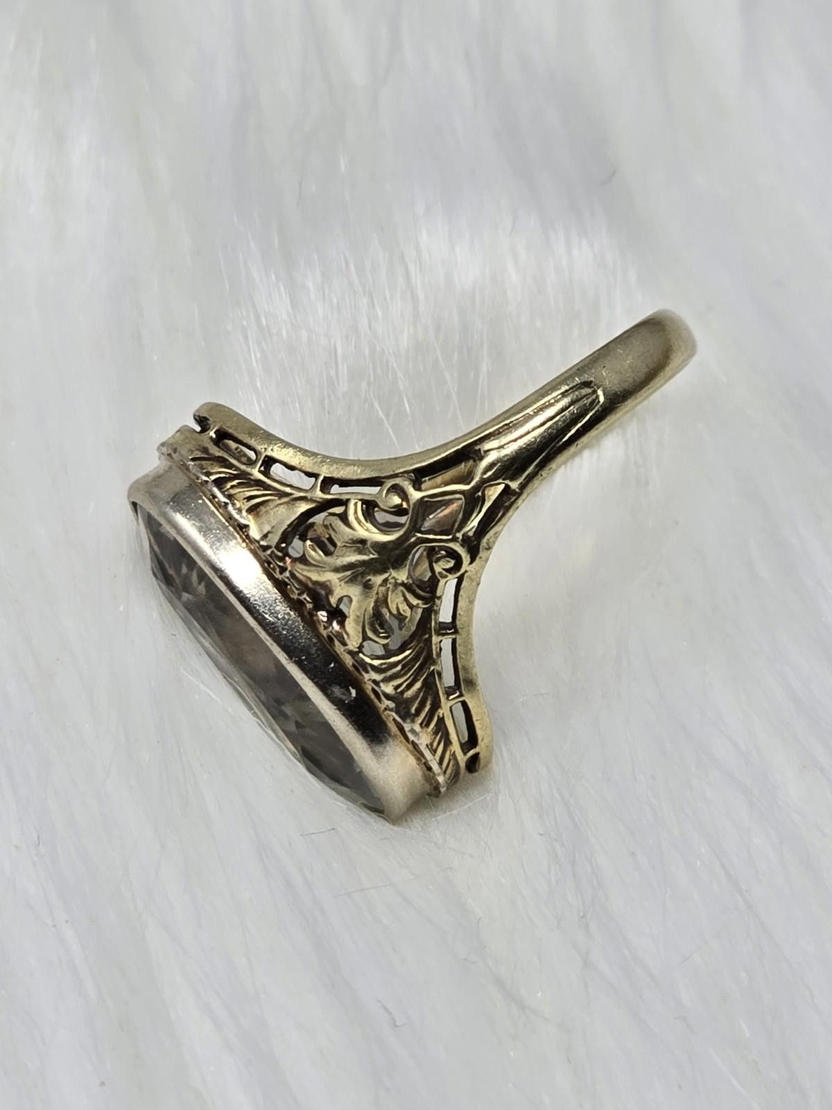 Other 14K Gold Quartz Navette Ring Filigree Vintage 3.5g Size ONE SIZE - 2 Thumbnail