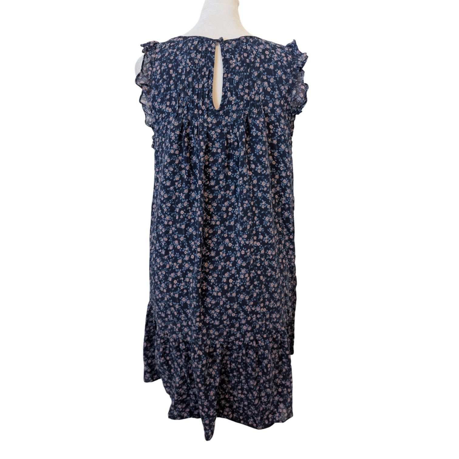 Joie Joie Tahoma Silk Blue Pintuck Floral Babydoll Ruffle Dress Size S / US 4 / IT 40 - 4 Thumbnail