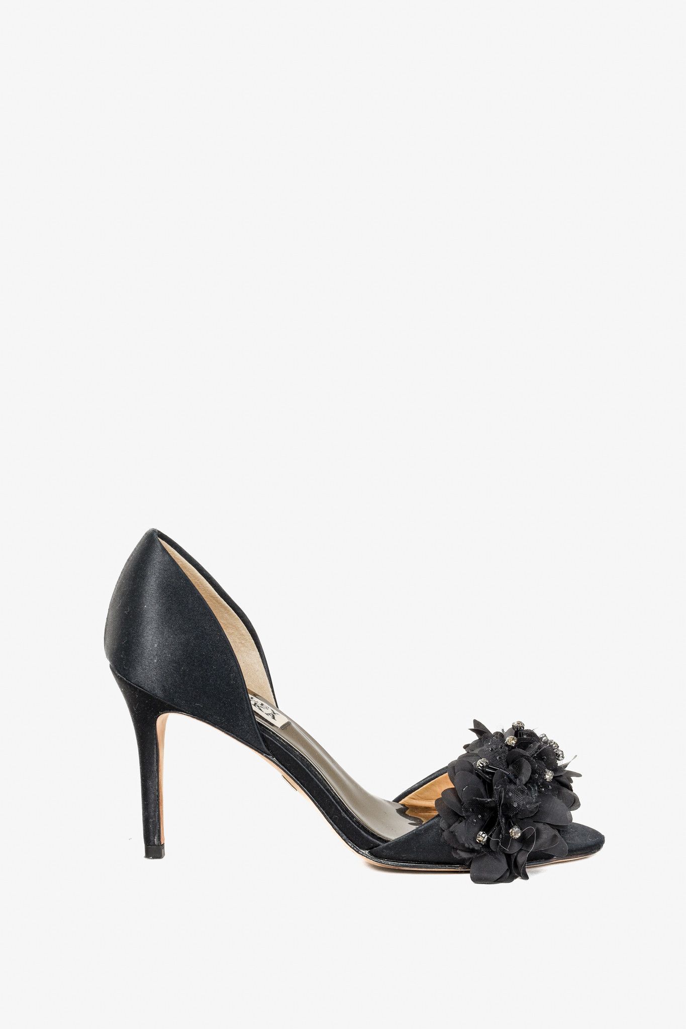 Badgley Mischka Badgley Mischka Black Garden Appliqué Satin Sandal Size US 6 / IT 36 - 1 Thumbnail