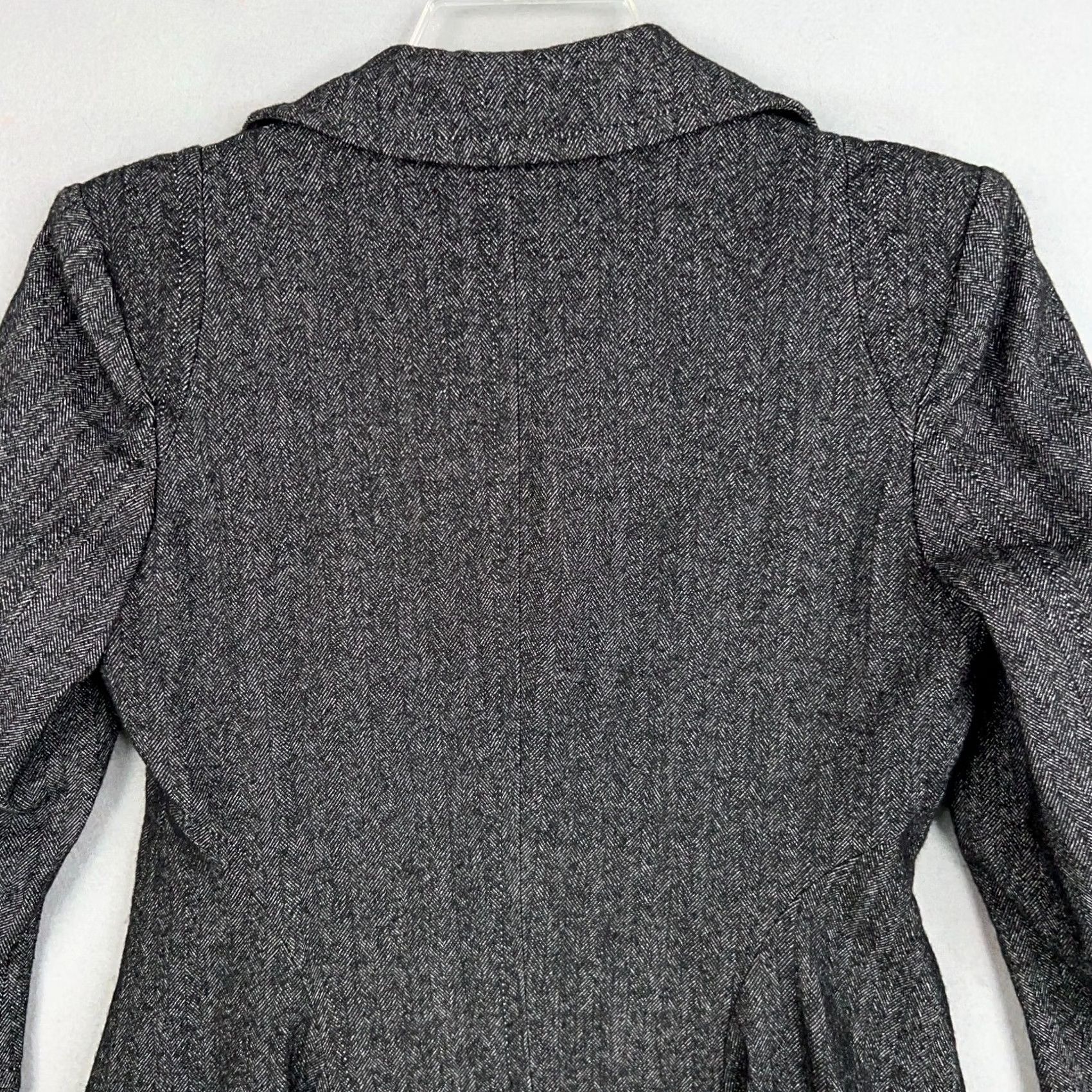 Vintage LEON MAX Coat Womens 6 Gray Herringbone Wool Blend Limited Edition Trench Pea Jacket Overcoat Size M / US 6-8 / IT 42-44 - 5 Thumbnail