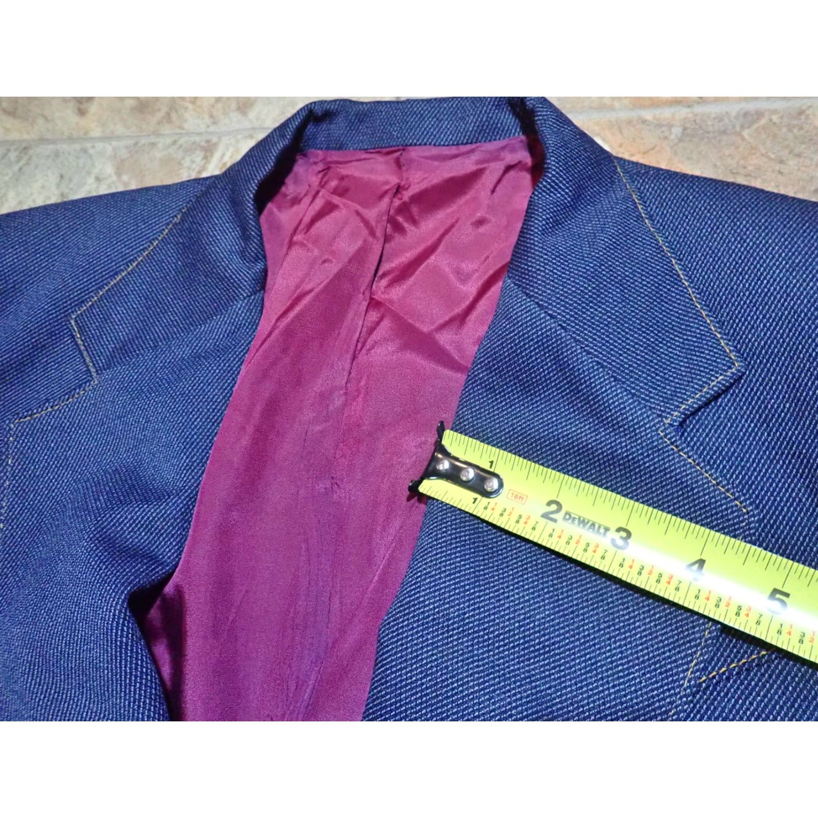 Lee VINTAGE LEE Blazer Jacket - Denim Look, Dark Blue, 42L, Mens, 60s Western Rockabilly, Polyester, Faux Denim Size 42R - 5 Thumbnail