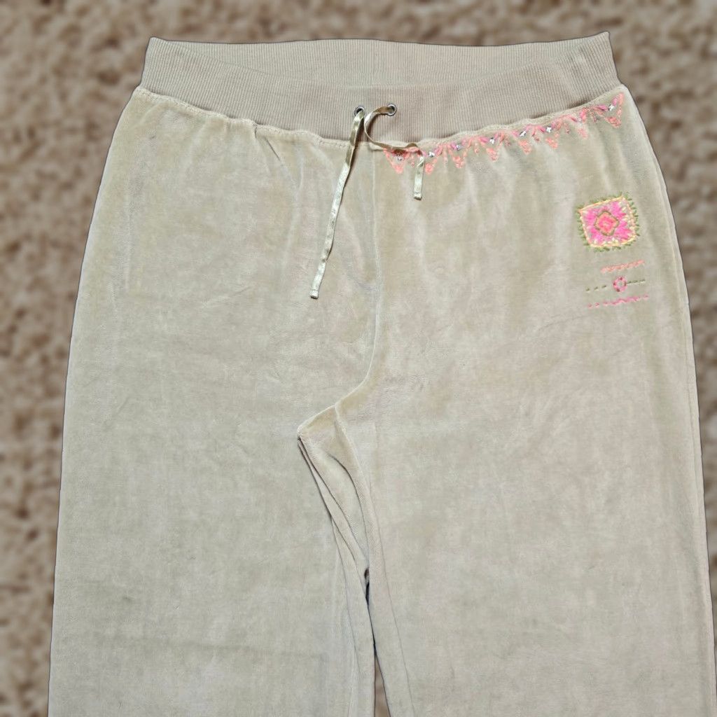 J. Jill VINTAGE J Jill Pants Womens Large Green Velour Embroidered Wide-Leg Y2K Woman Size 36" / US 14 / IT 50 - 1 Thumbnail