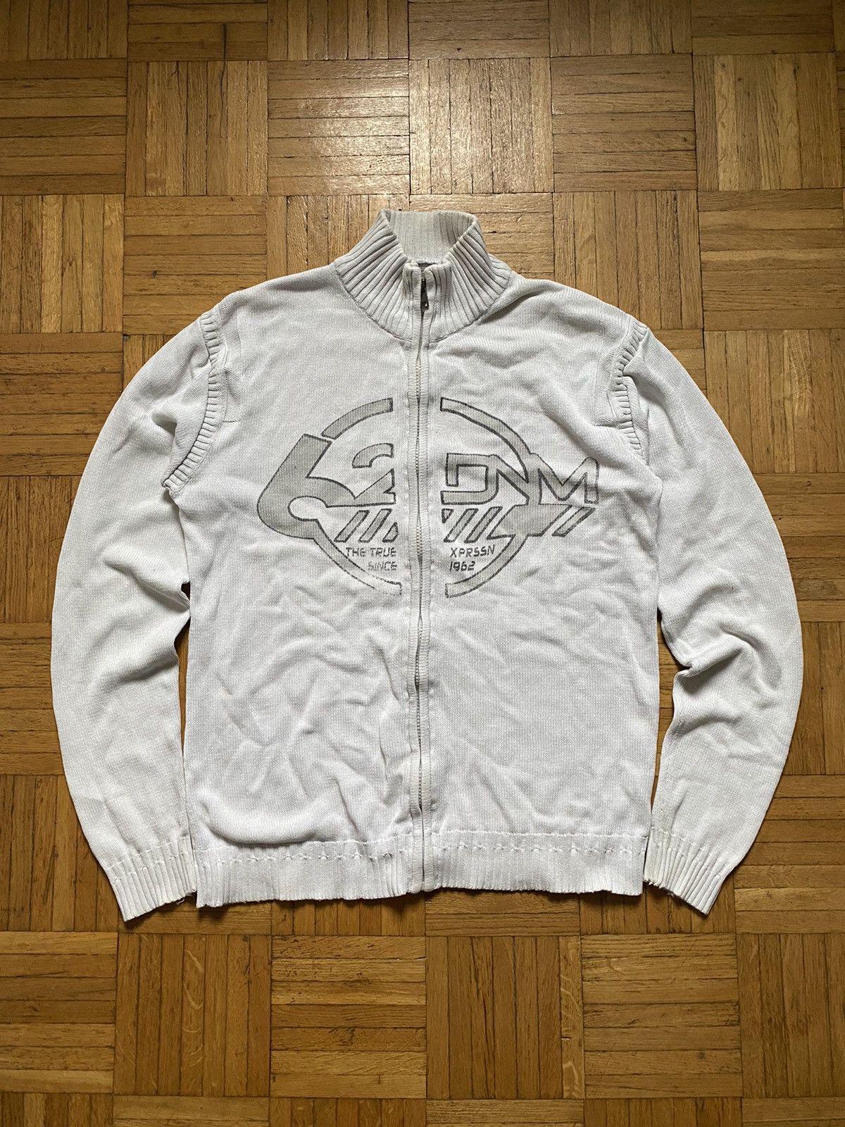 image of Avant Garde x Vintage Diesel Style Y2K Printed Zip Sweater in White, Men's (Size Large)