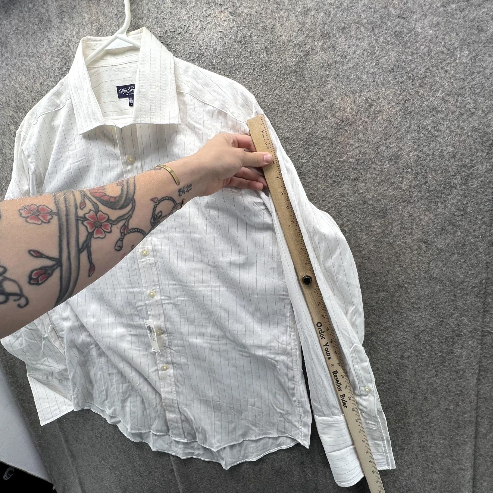 Sean John Sean John Dress Shirt Mens 16.5 34/35 White Stripe 100% Cotton Long Sleeve 90s Size 46R - 5 Thumbnail