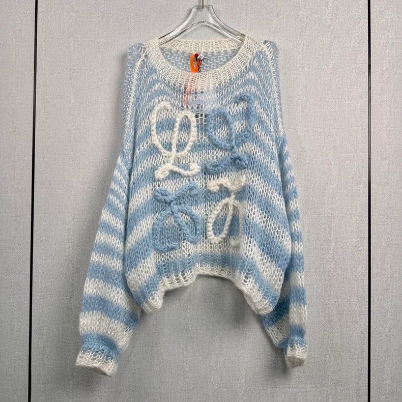 Loewe LOEWE Blue and white striped mohair sweater Size S / US 4 / IT 40 - 1 Thumbnail