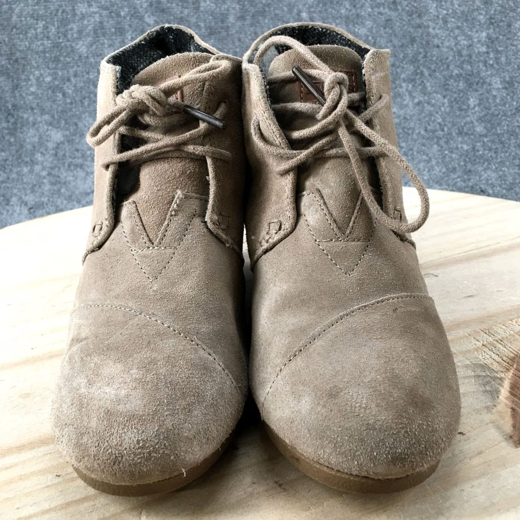 Toms TOMS Boots Womens 7.5 Desert Ankle Booties Beige Suede Lace Up Wedge Round Toe - Boot Size US 8 / IT 38 - 4 Thumbnail