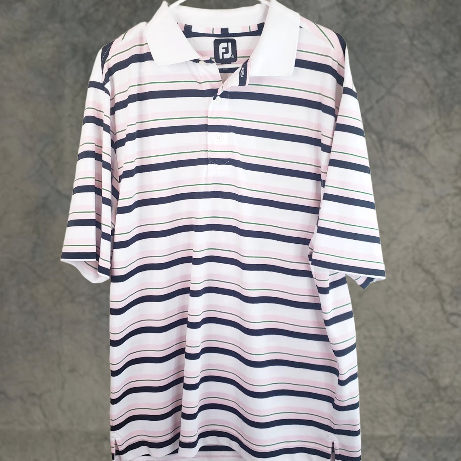 Footjoy FootJoy Polo Shirt Mens L Multicolor Striped Short Sleeve Collared Logo Golf Casual Preppy Athletic Fit Indoor/Outdoor Seasonal Size US L / EU 52-54 / 3 - 1 Thumbnail