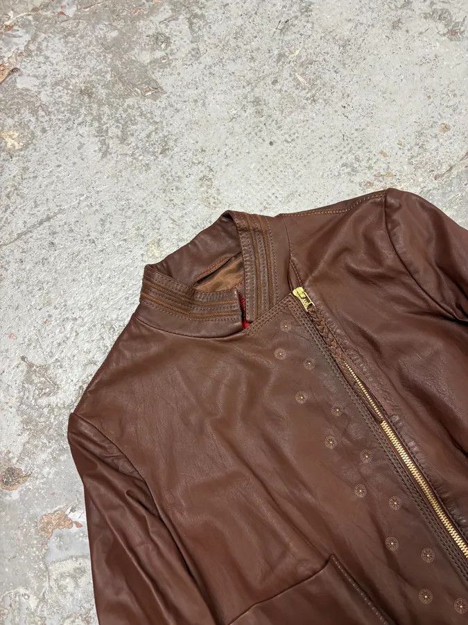 Marithe + Francois Girbaud 2000s Marithé + François Girbaud Brown Asymmetrical Leather Jacket Size S / US 4 / IT 40 - 5 Thumbnail
