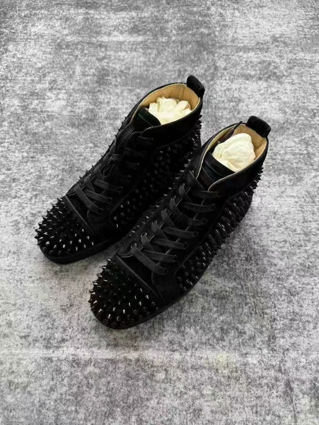 Christian Louboutin Christian Louboutin CL Black Suede Studded High-Top Sneakers Size US 6.5 / EU 39-40 - 4 Thumbnail