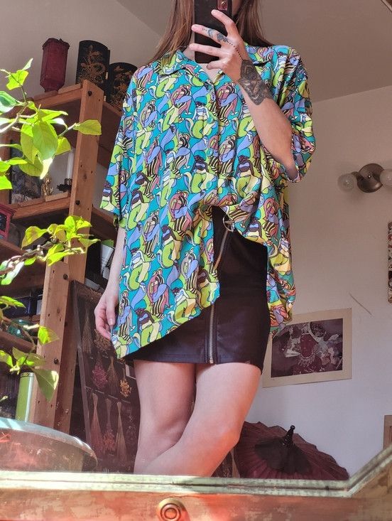 Other Flax Retro Print Oversized Casual Button Down Shirt - M Size US M / EU 48-50 / 2 - 8 Thumbnail