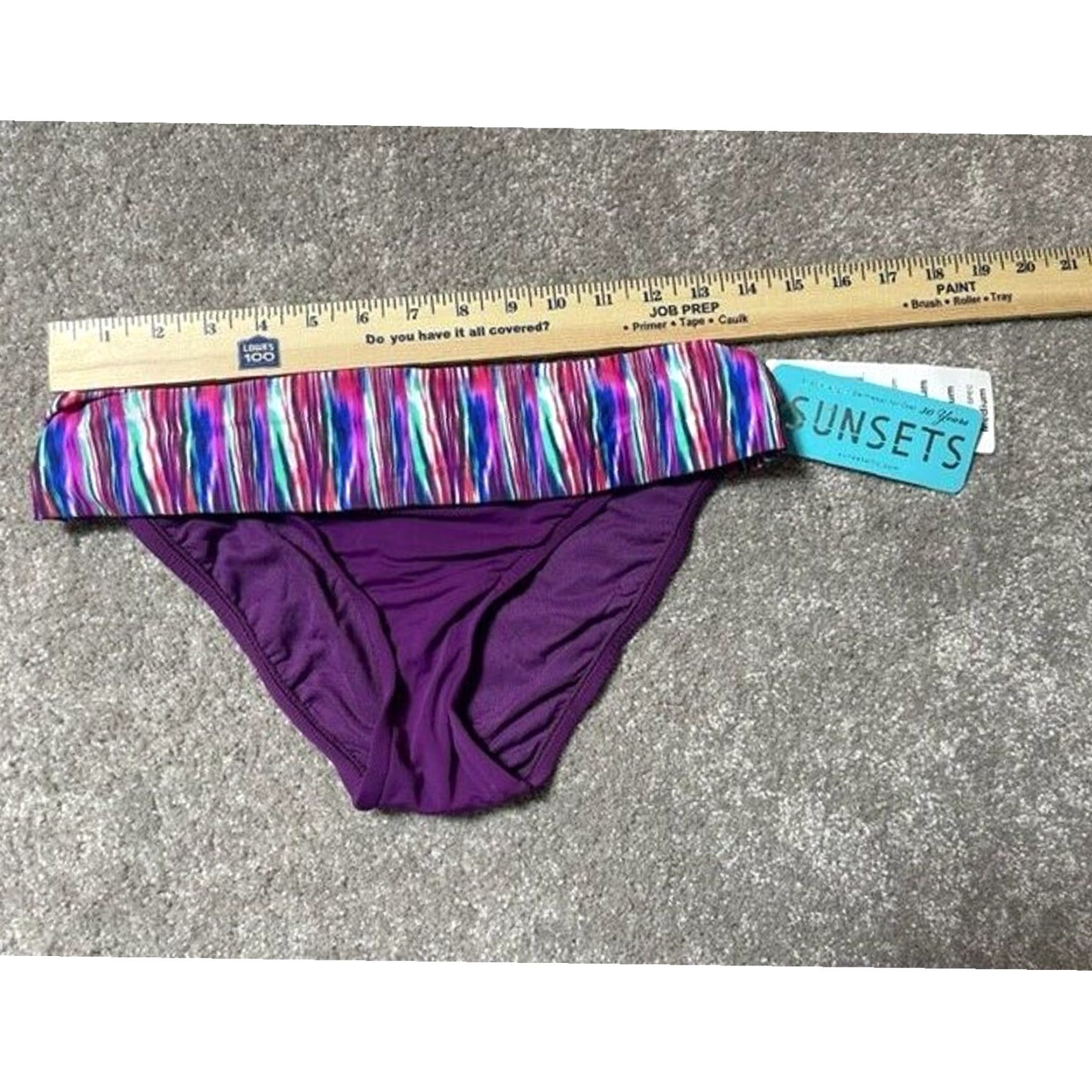 Vintage Sunsets Bikini Bottom M Boho Chic Festival Retro 90s Y2K Fold-Over Waist Purple Women Bottom Mens? Size 32" / US 10 / IT 46 - 4 Thumbnail