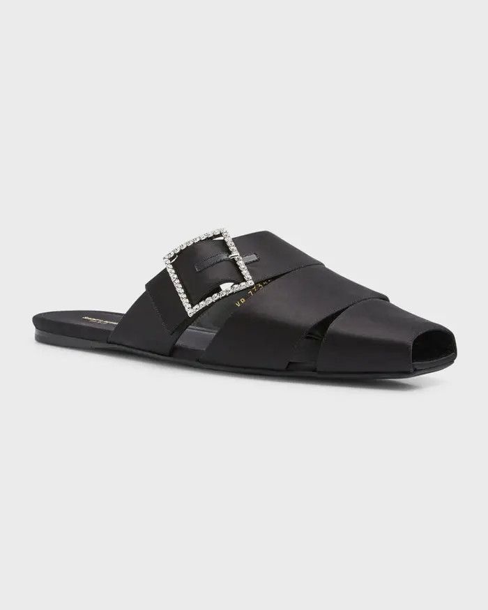 Saint Laurent Paris o1bcso1str0125 Jacques Flat Mules In Crepe Satin in Black Size US 9 / EU 42 - 2 Thumbnail